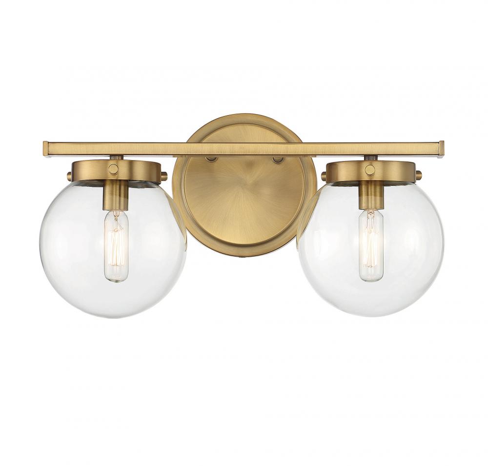 2-Light Bathroom Vanity Light in Natural Brass