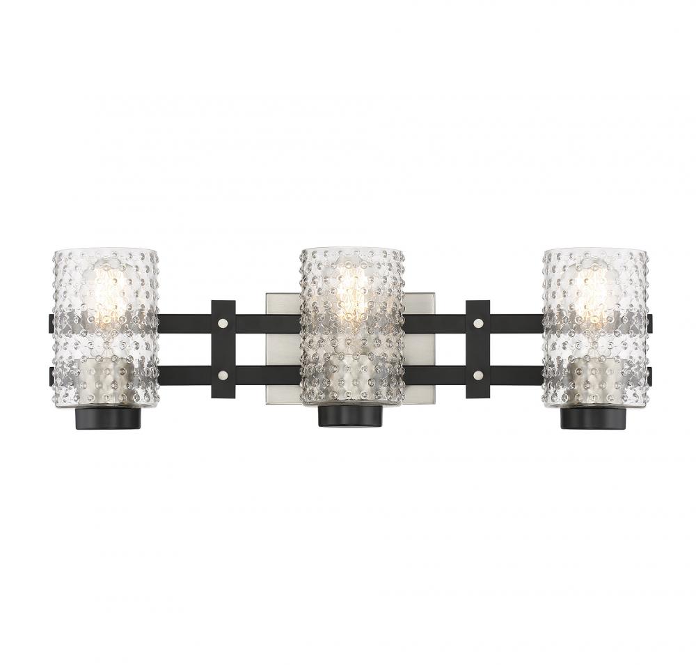 Colt 3-Light Bathroom Vanity Light in Matte Black with Satin Nickel