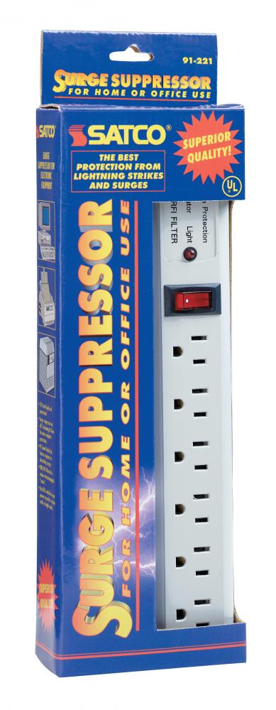 6 Outlet Superior Surge Strip; 4 Foot Cord; 14/3 SJT; Indoor Use Only; 540 Joules; 15A-120V; 1800W