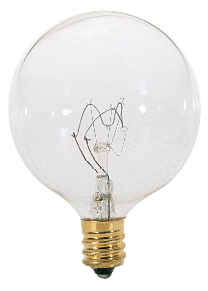 25 Watt G16 1/2 Incandescent; Clear; 2500 Average rated hours; 186 Lumens; Candelabra base; 130 Volt