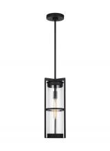 VC Studio Collection 6226701EN7-12 - Alcona transitional 1-light LED outdoor exterior pendant lantern in black finish with clear fluted g