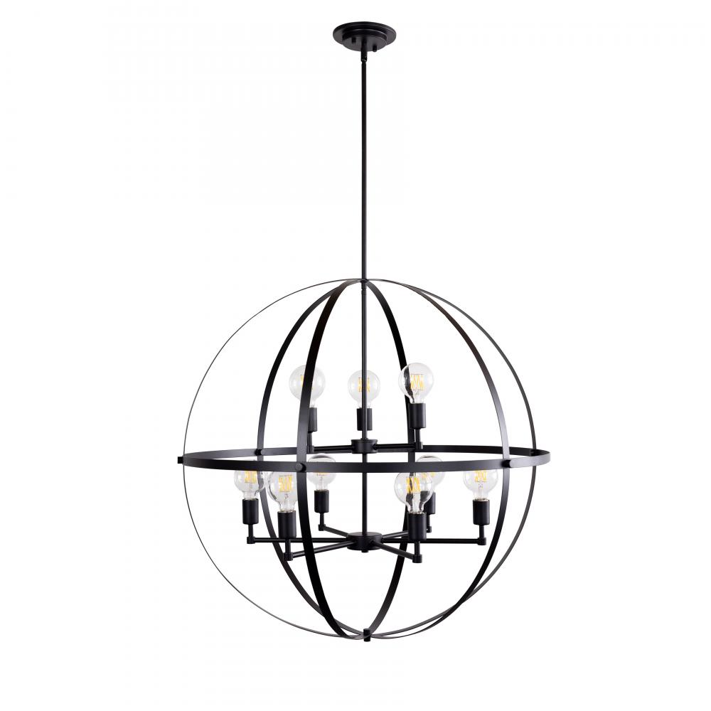 Cortland - 9 Light 2 Teir Orb Pendant in Black