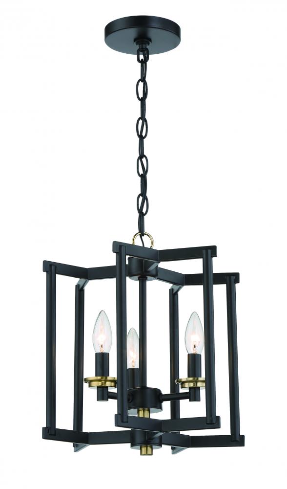 Avante Grand 3 Light Cage Convertible Semi Flush/Pendant in Flat Black/Satin Brass